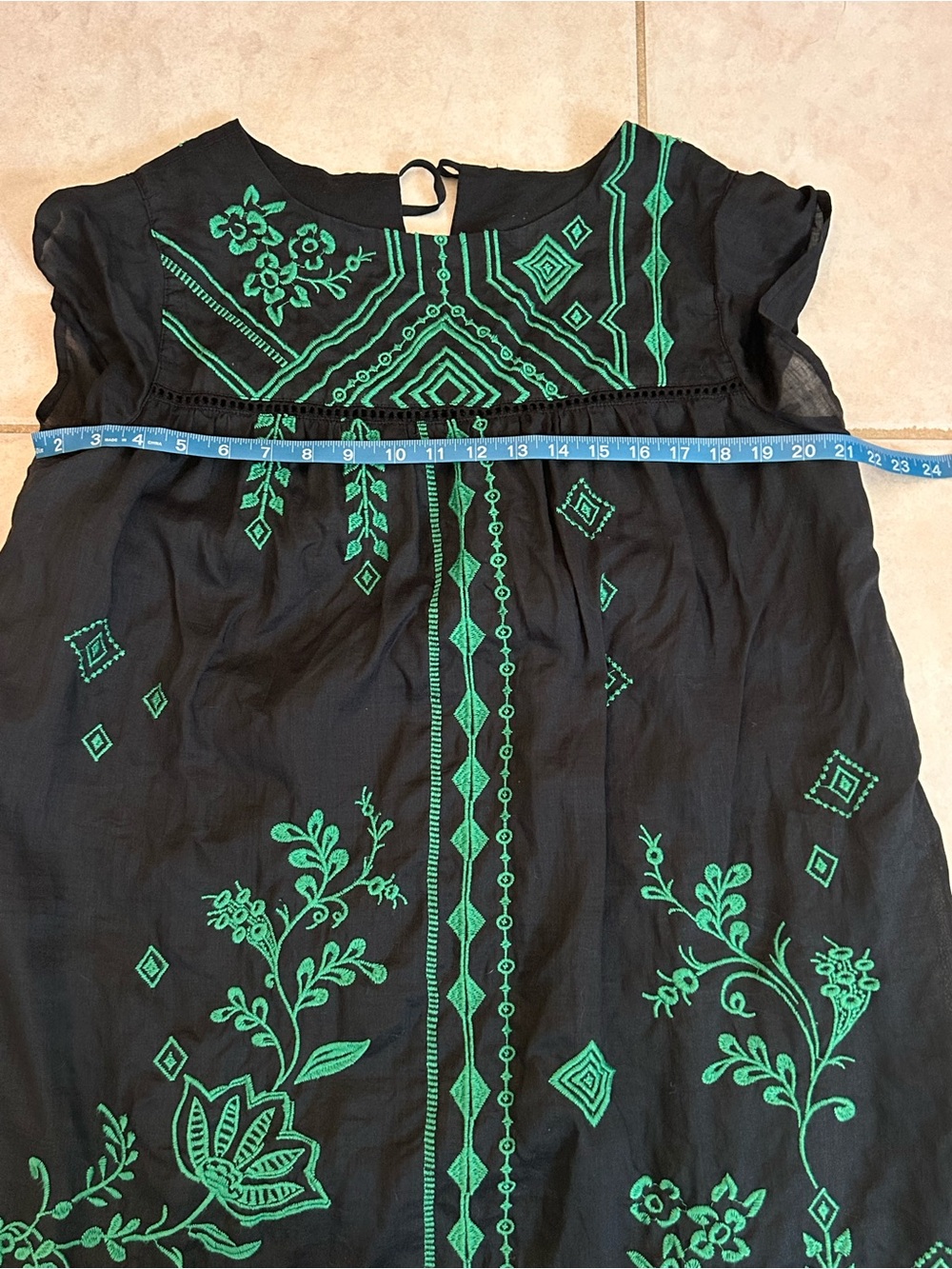 Johnny Was Willow Petal Sleeve Black Mini TunicDress with Green Embroidery - Picture 9 of 11
